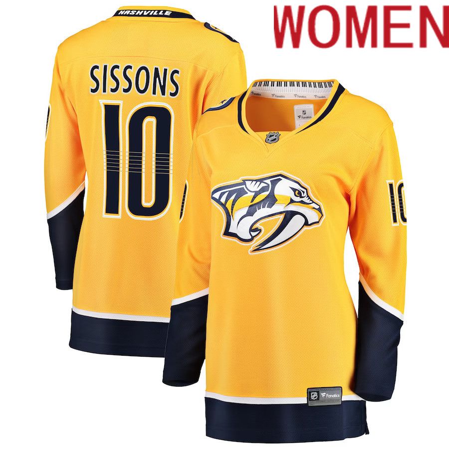 Women Nashville Predators #10 Colton Sissons Fanatics Branded Gold Breakaway Player NHL Jersey
